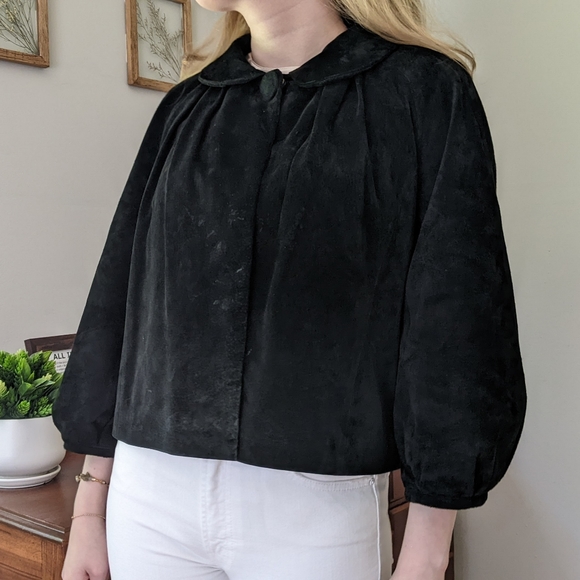 Vintage Cropped Puff Sleeve Suede Jacket - Picture 7 of 10